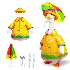 Joyxzacp porch goose front view showing yellow raincoat and umbrella, boosts curb appeal