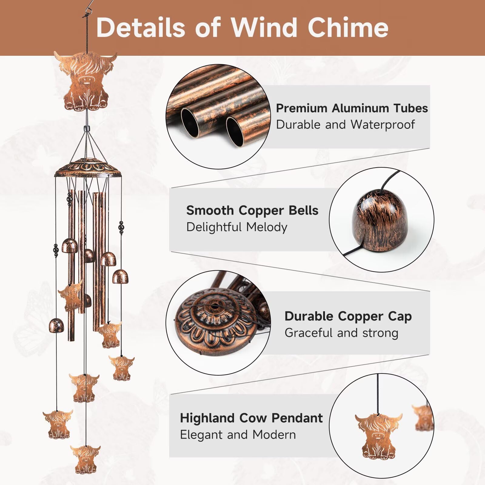 Jubilora wind chime hung on a porch creating peaceful outdoor ambiance