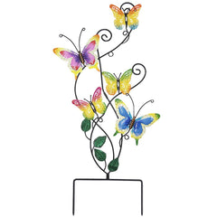 Juegoal front view of butterfly stake shows colorful outdoor focal point