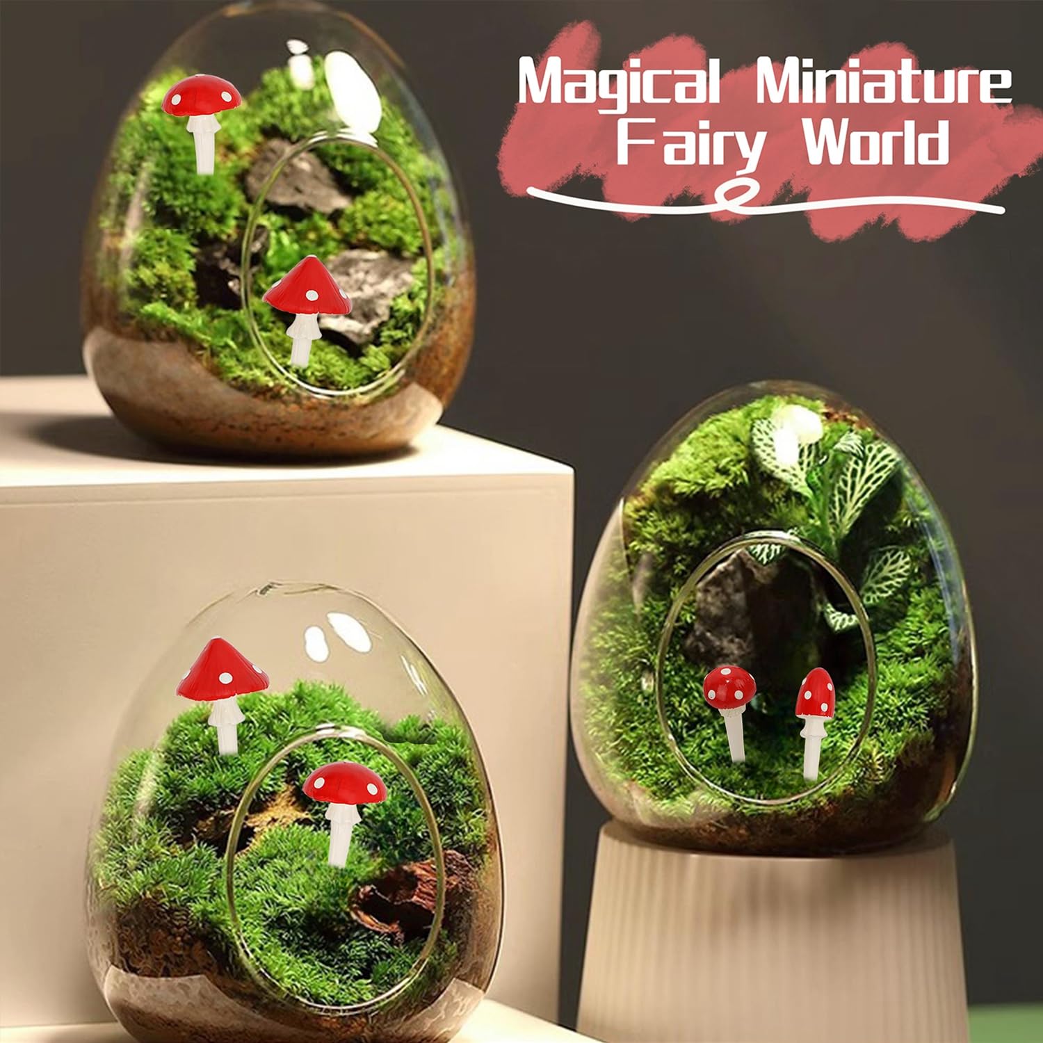 Juegoal mushrooms staged in a flowerpot adding instant whimsical garden charm