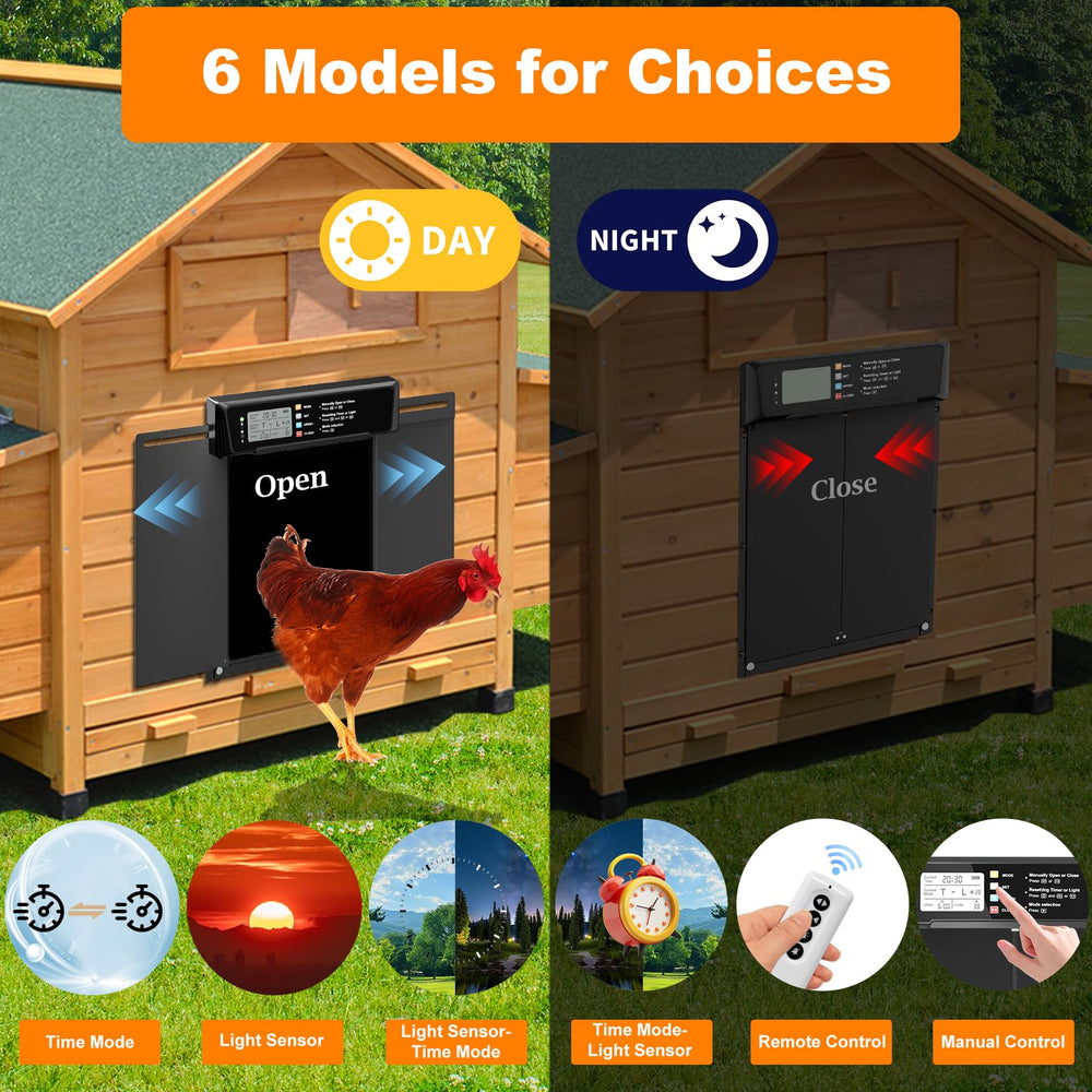 JUJOJB open door with chicken walking through, enables easy animal movement