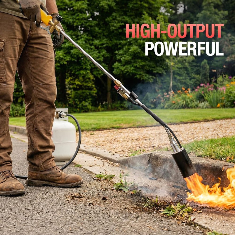 Julttum torch softening asphalt demonstrating concentrated heat power