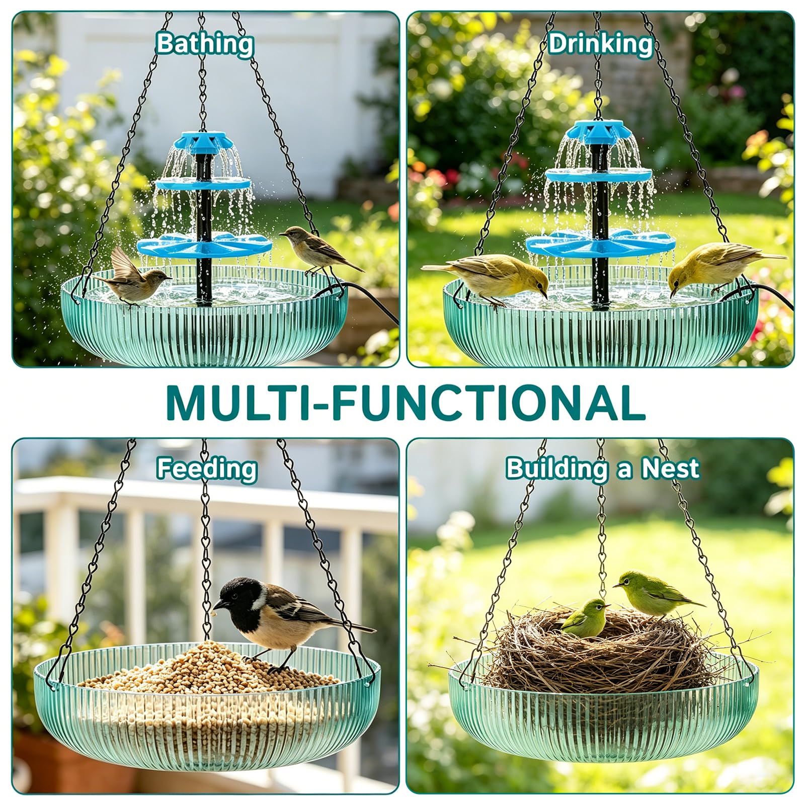 Julyxi small songbird bathing in fountain demonstrating attraction for wild birds