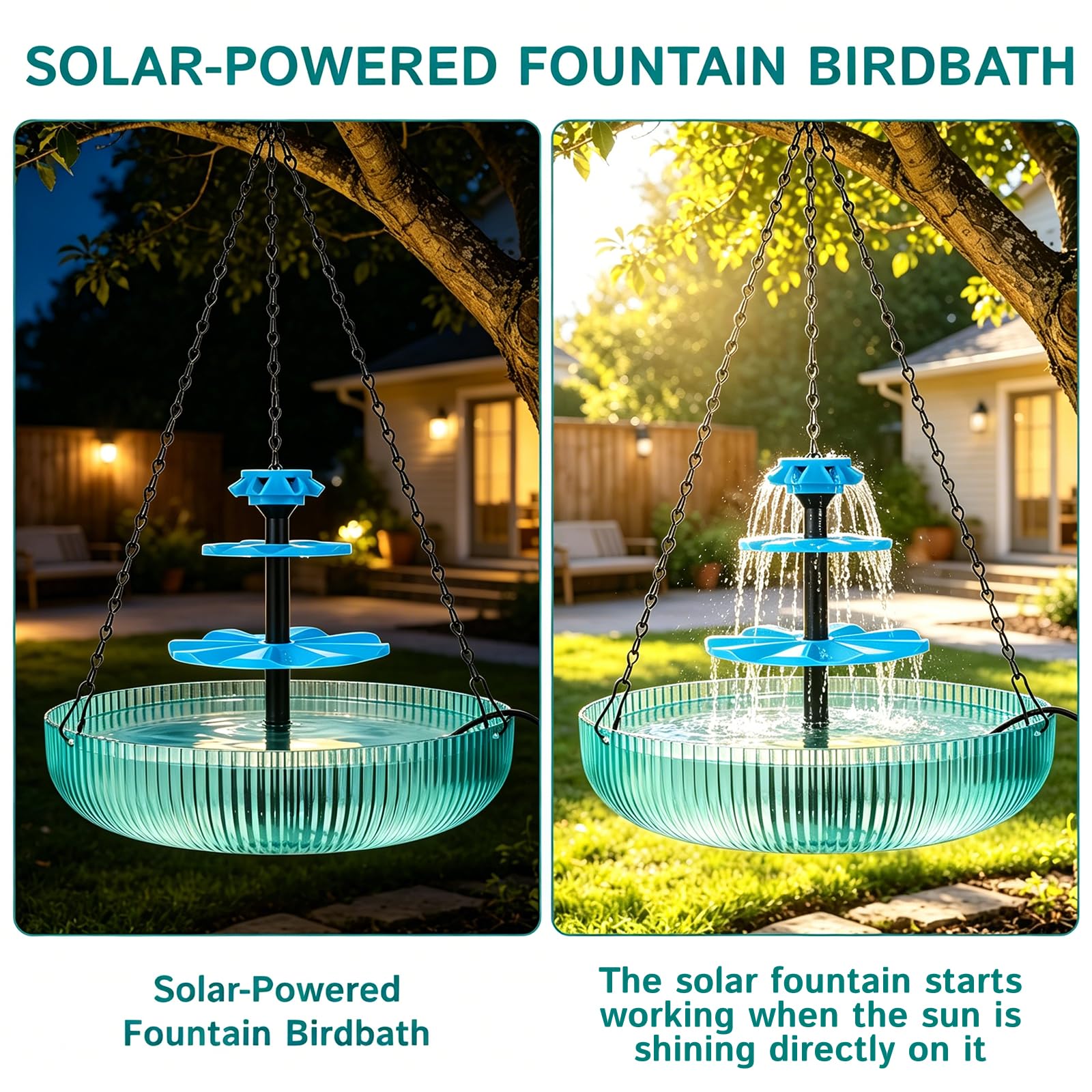 Julyxi fountain hung on patio adding motion and soothing water sounds to outdoor space
