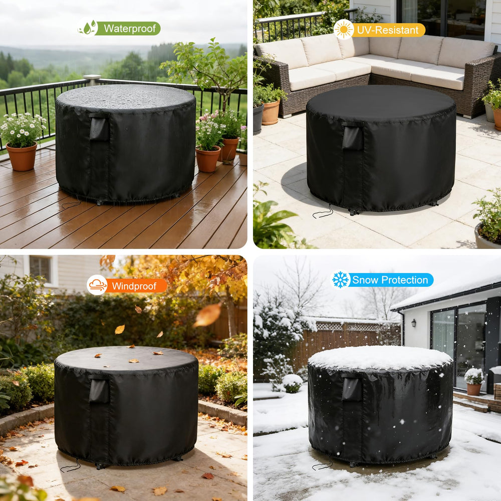 Jungda cover in use on backyard table protecting furniture