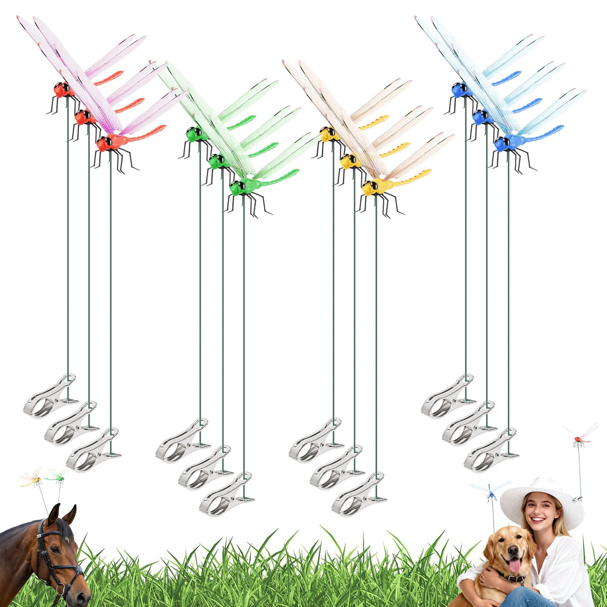 Jungsang front view showing colorful dragonfly clip and lifelike shape for garden decor