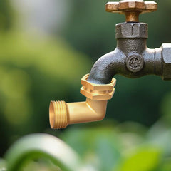 JUNHOME elbow installed on outdoor faucet reducing hose strain and kinks