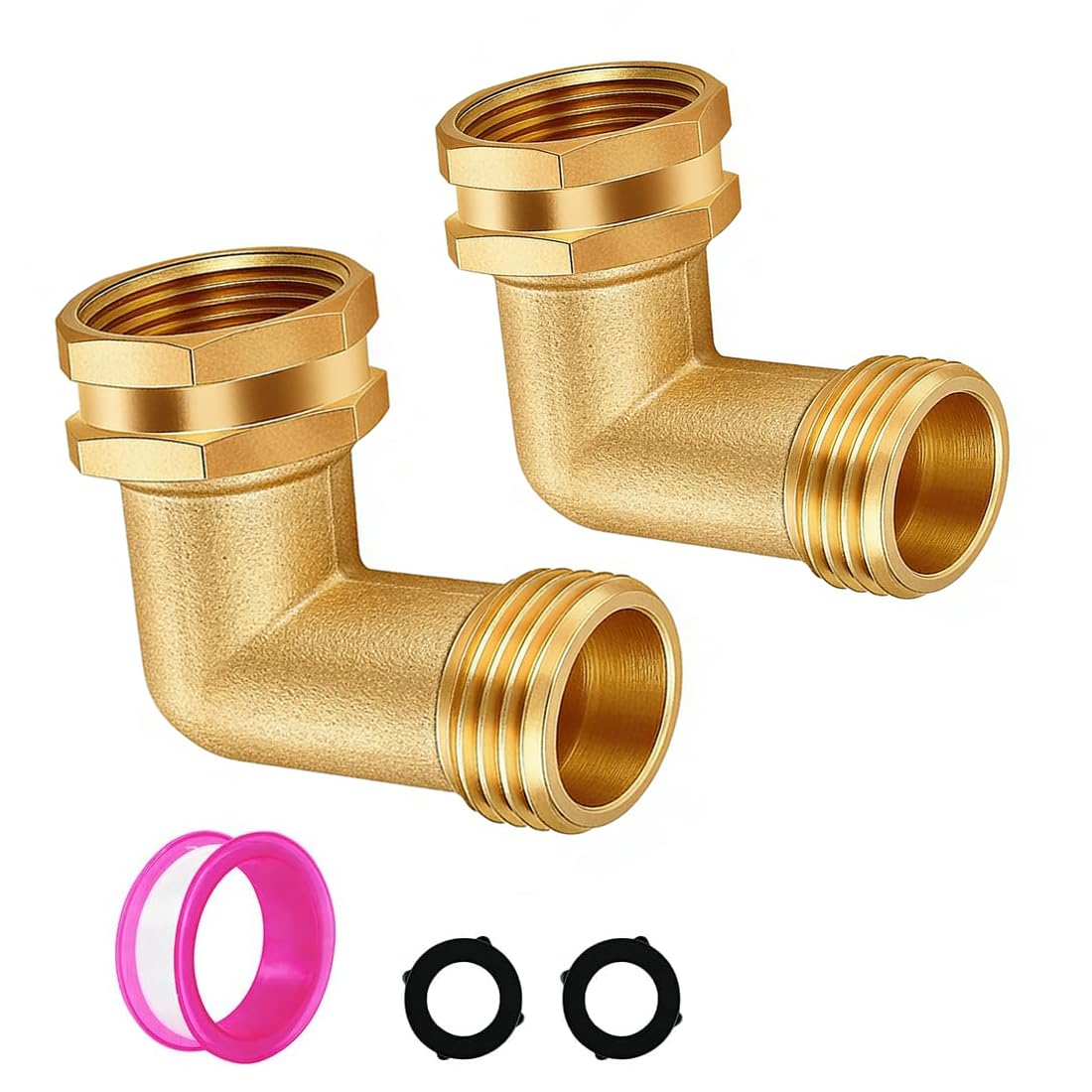 JUNHOME front view of two brass elbows showing kit and durability