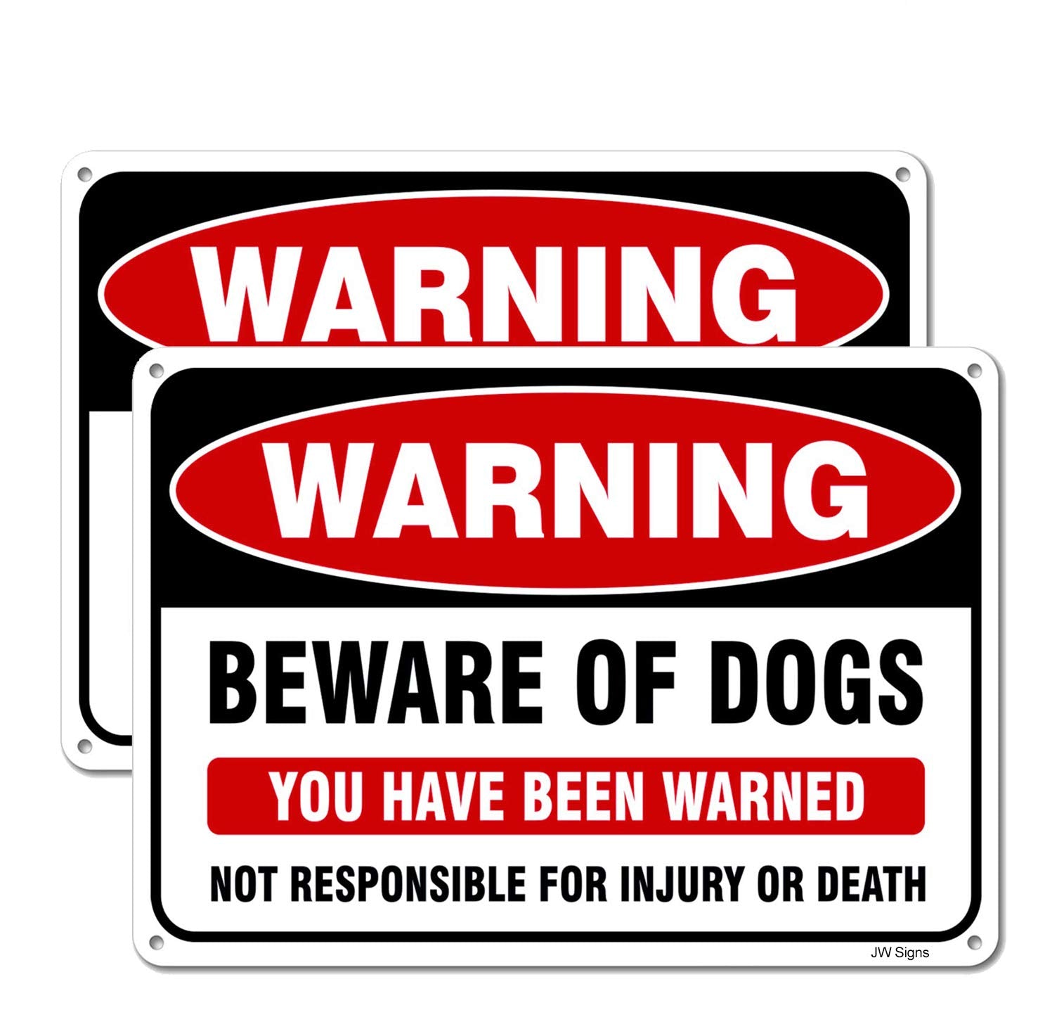 JW Signs front view showing clear Beware of Dogs message and reflective benefit