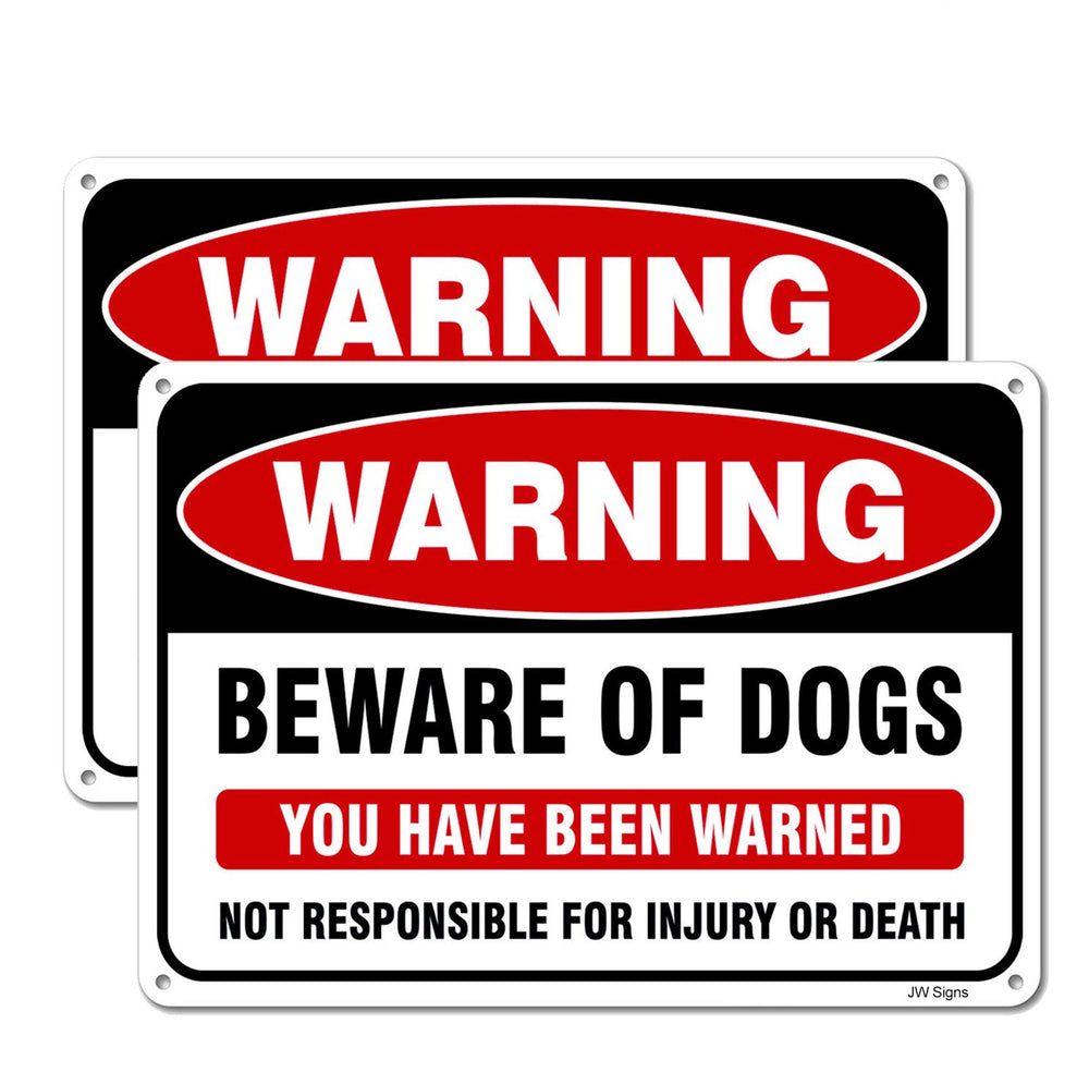 JW Signs front view showing clear Beware of Dogs message and reflective benefit