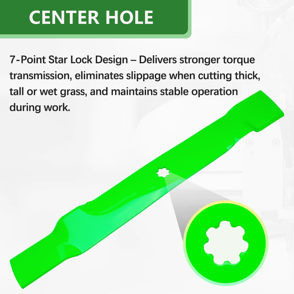 JYLEYJ blades installed on a 42-inch John Deere deck for balanced cutting
