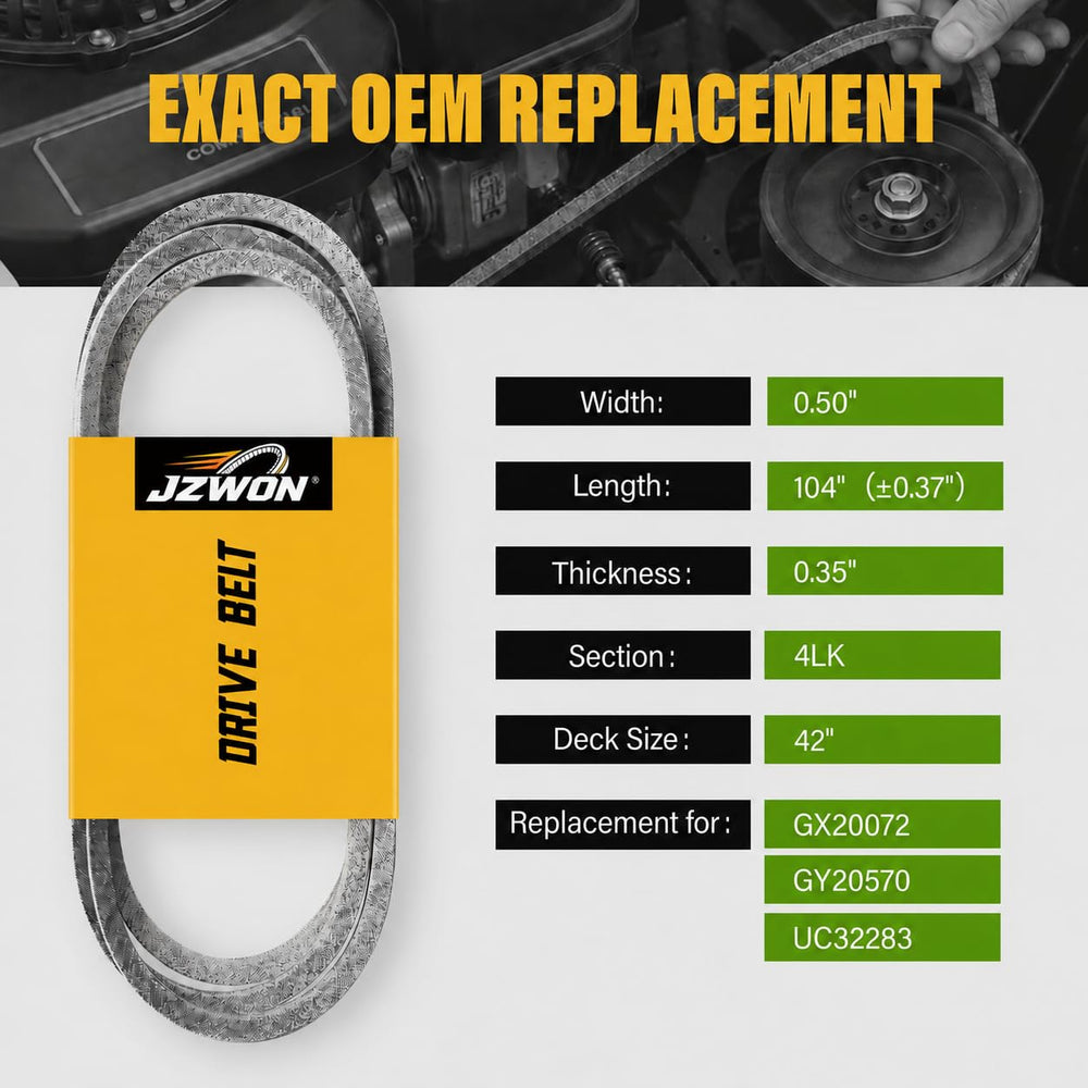JZWON belt flat lay displaying full 1/2 x 104 inch profile and compatibility