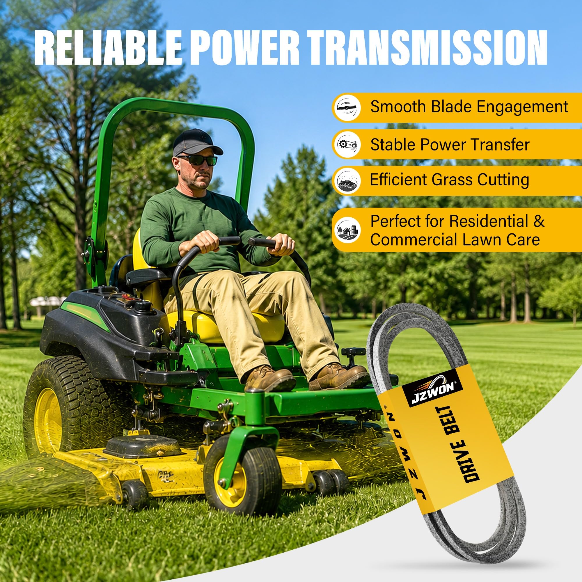 JZWON belt in mower lifestyle use demonstrating reliable cutting performance