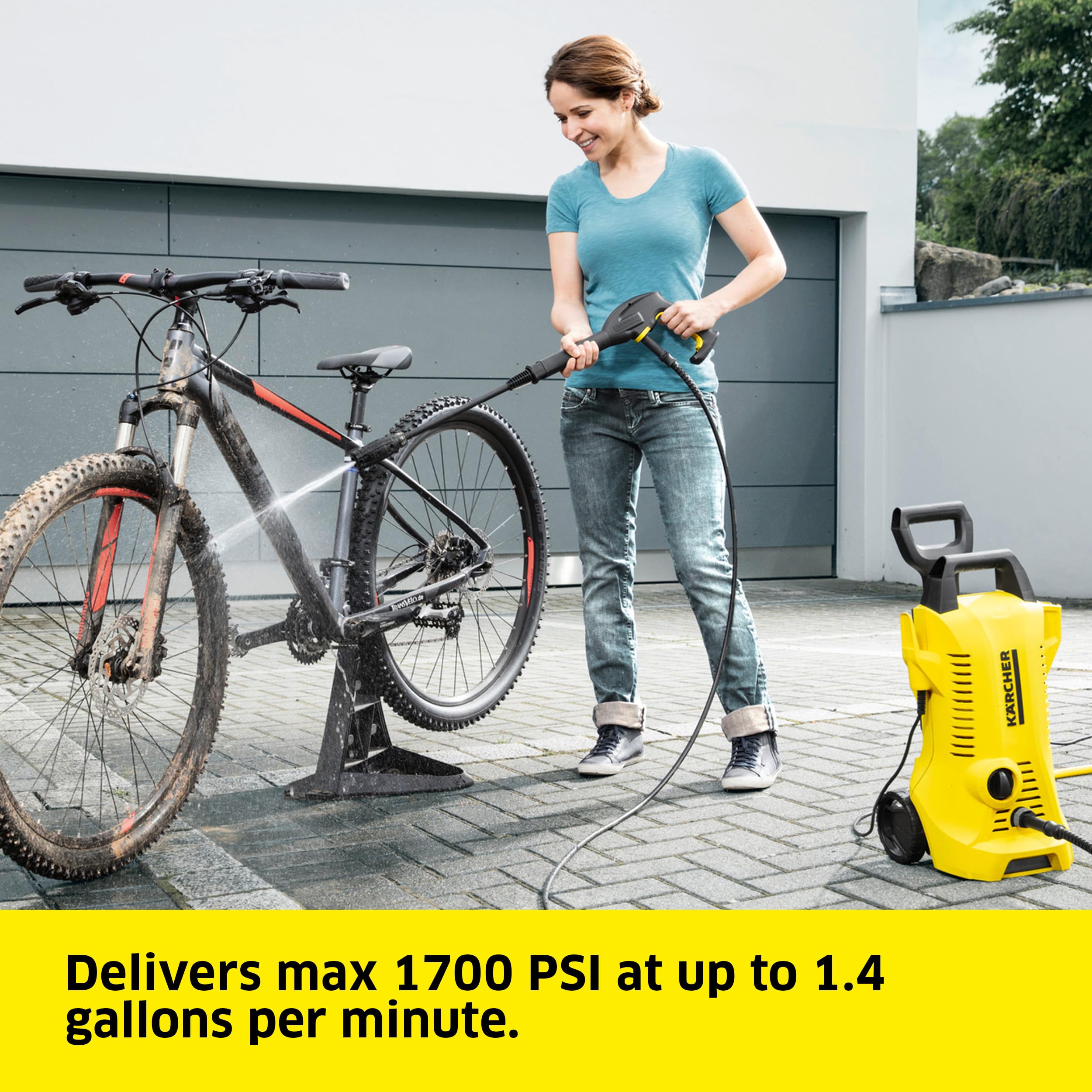 Kärcher K2 telescopic handle and wheels for effortless movement and storage