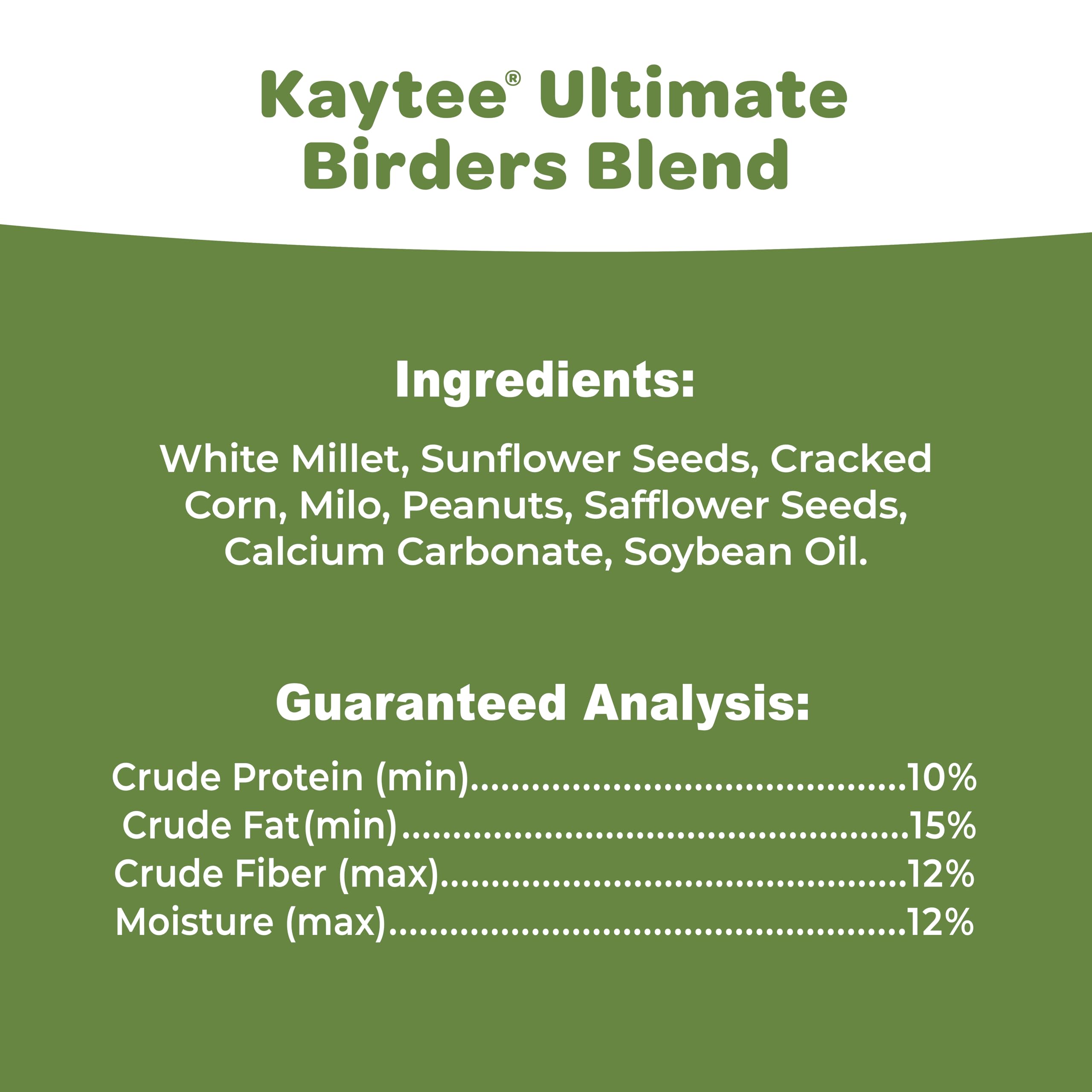 Kaytee label close-up showing ingredients and feeding recommendations for users