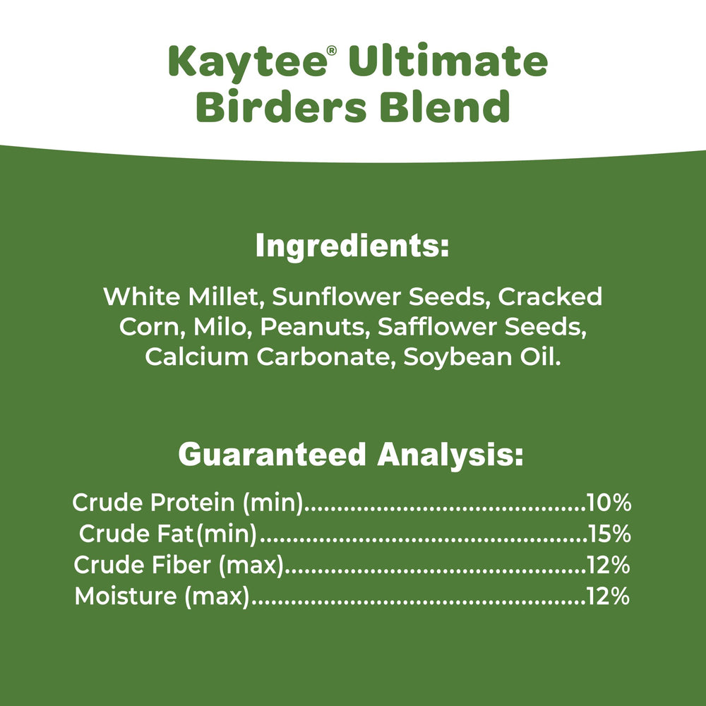 Kaytee label close-up showing ingredients and feeding recommendations for users
