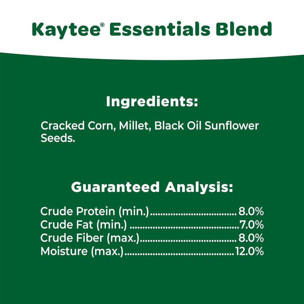 Kaytee label detail showing ingredients and no-milo advantage