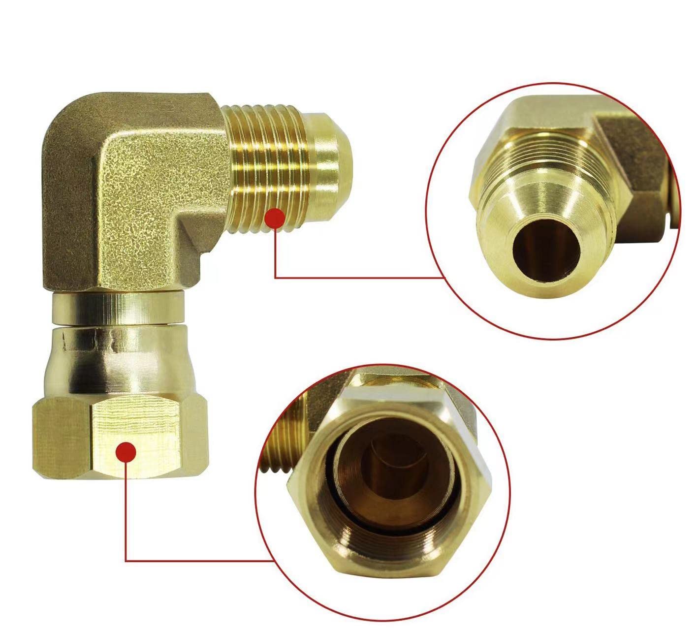 KBZ elbow installed on RV heater showing low-profile routing and reduced hose stress
