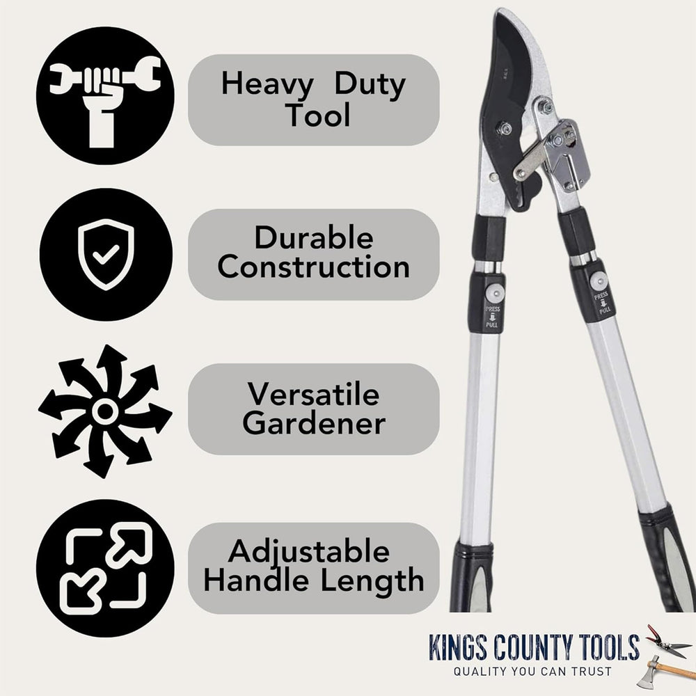 Kings County Tools cutting jaw close-up showing 2-inch capacity for precise green-wood cuts