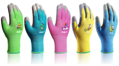 KDK front view of five colorful glove pairs showing variety and convenience