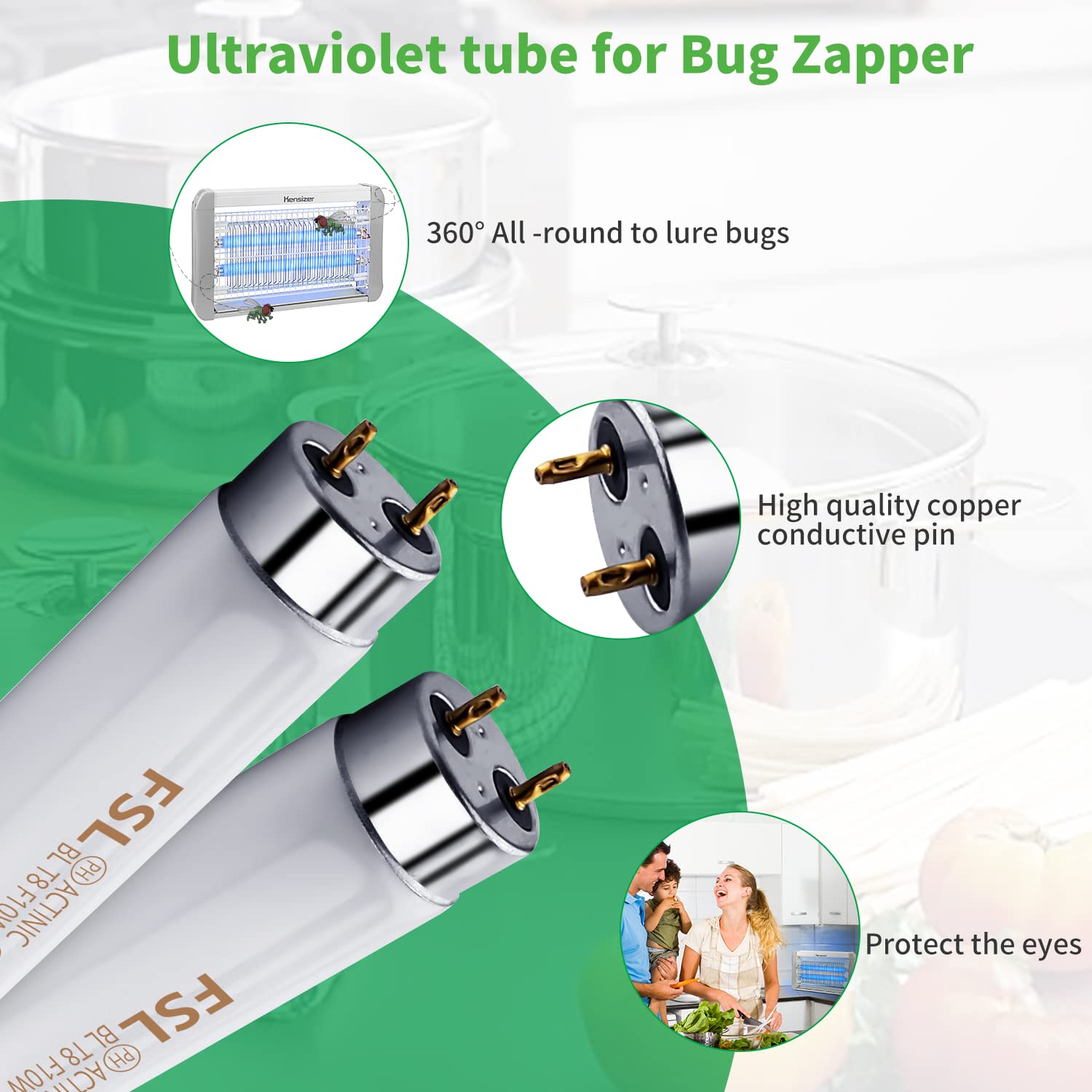 Kensizer tube installed in an indoor zapper unit demonstrating restored 360° light coverage