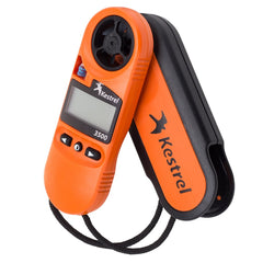 Kestrel 3500FW front view in safety orange showing rugged housing and portability