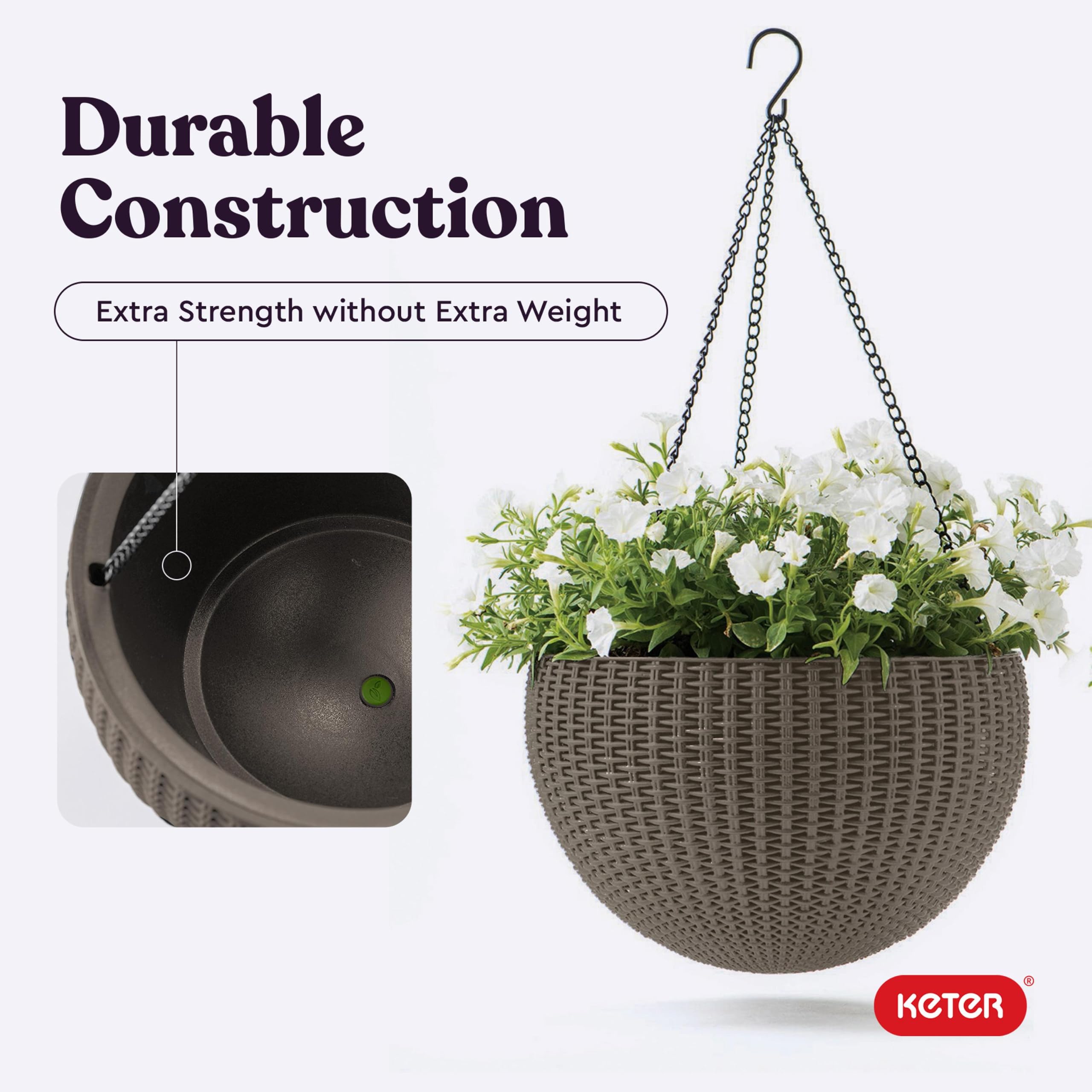Keter iron chain and hook hardware showing sturdy support and weather-resistant finish