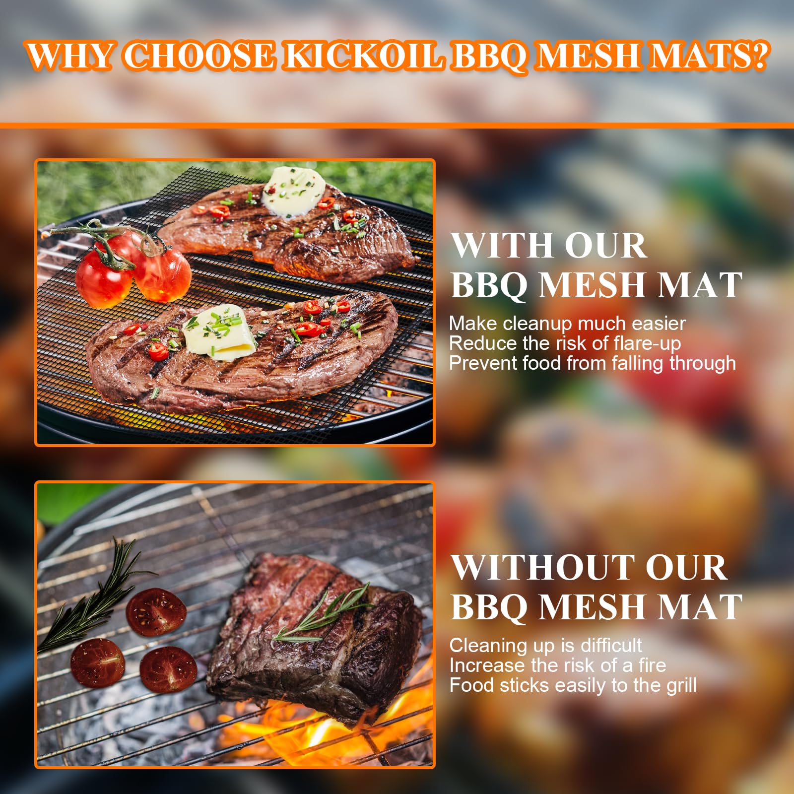 KICKOIL mat on grill cooking vegetables with no sticking and clear grill marks
