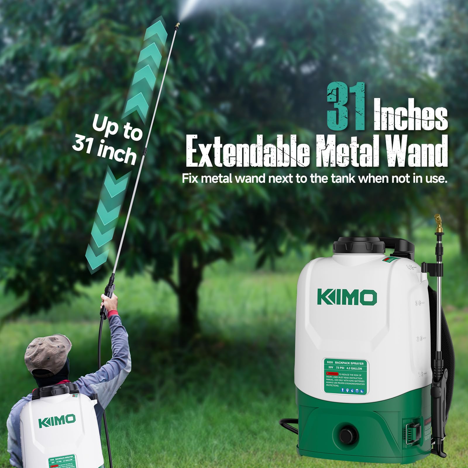 KIMO 31‑inch telescopic wand extended to reach tall plants and gutters