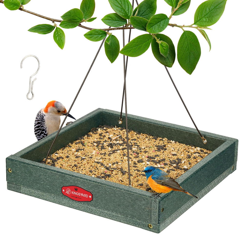 Kingsyard front view of hanging platform feeder showing stable design and weather resistance
