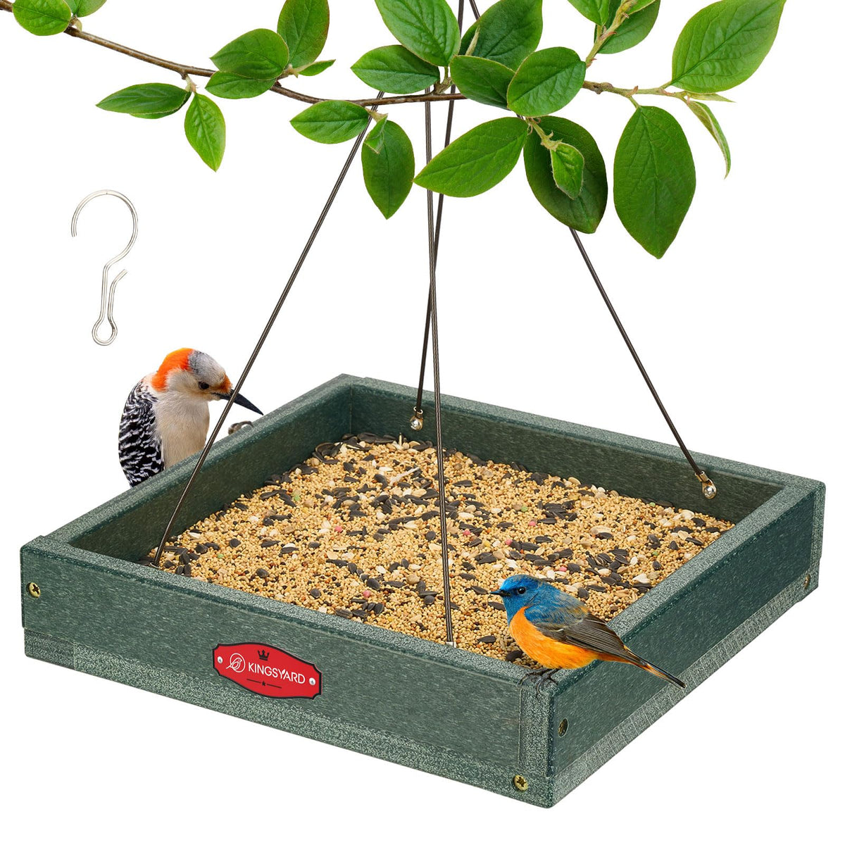 Kingsyard front view of hanging platform feeder showing stable design and weather resistance
