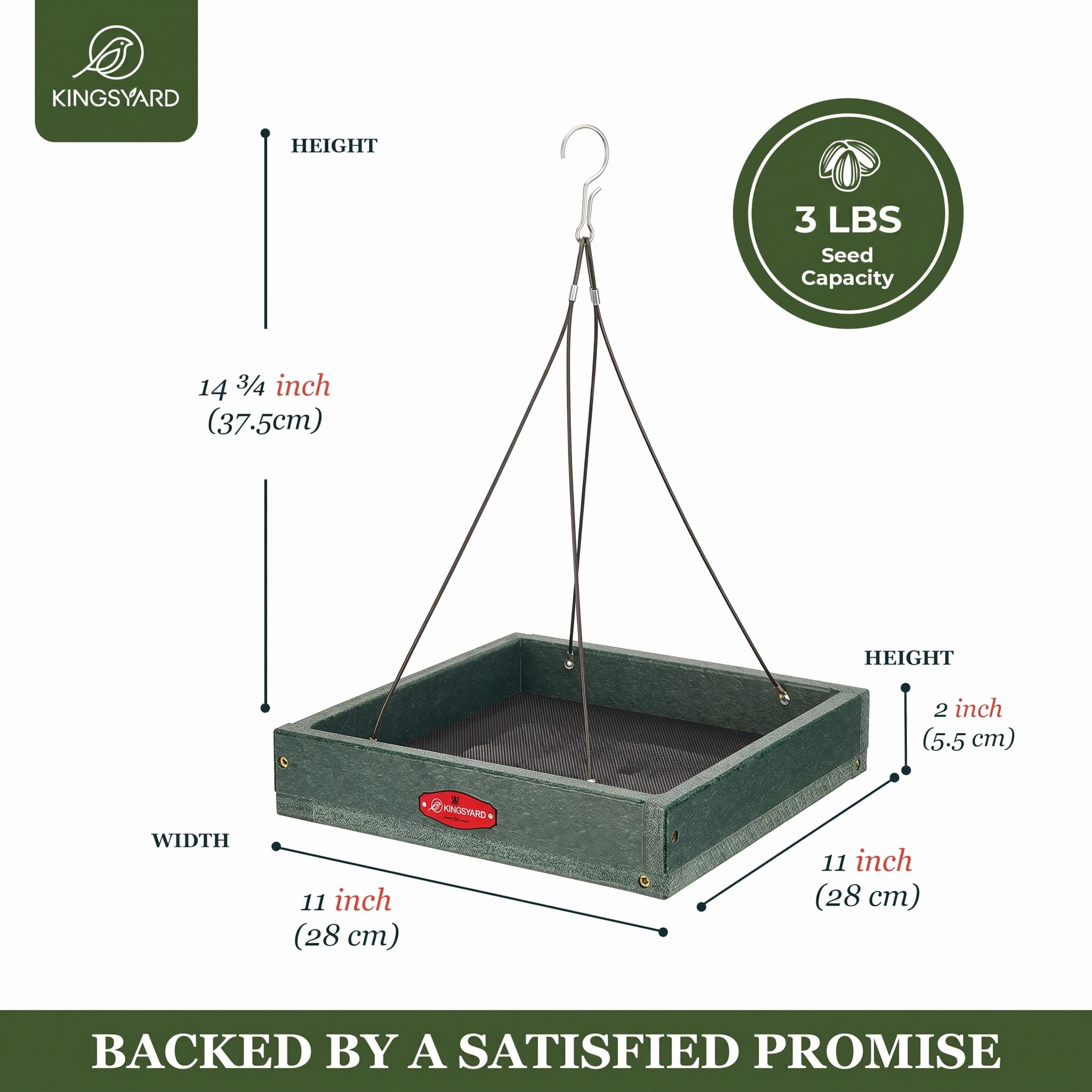 Kingsyard feeder size comparison in hand showing compact capacity and 3 lb seed hold