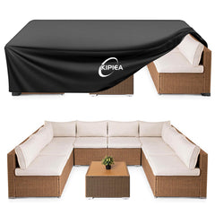 Kipiea front view of cover protecting patio set, safeguards furniture from elements
