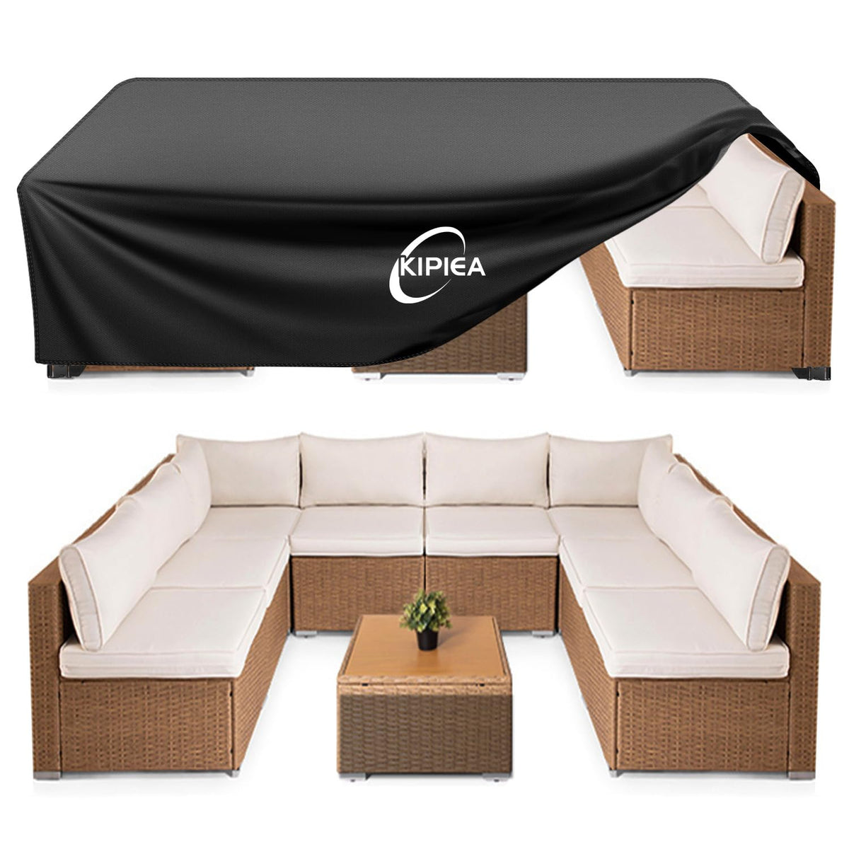 Kipiea front view of full patio cover protecting table and chairs with waterproof benefit