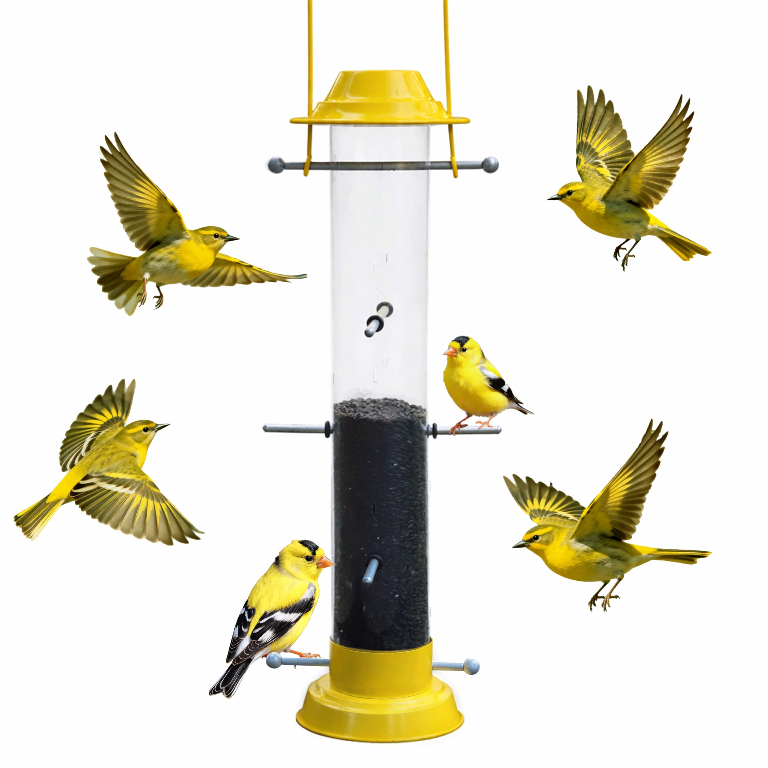 KiRuan front view of tube feeder showing full ports and inviting birds