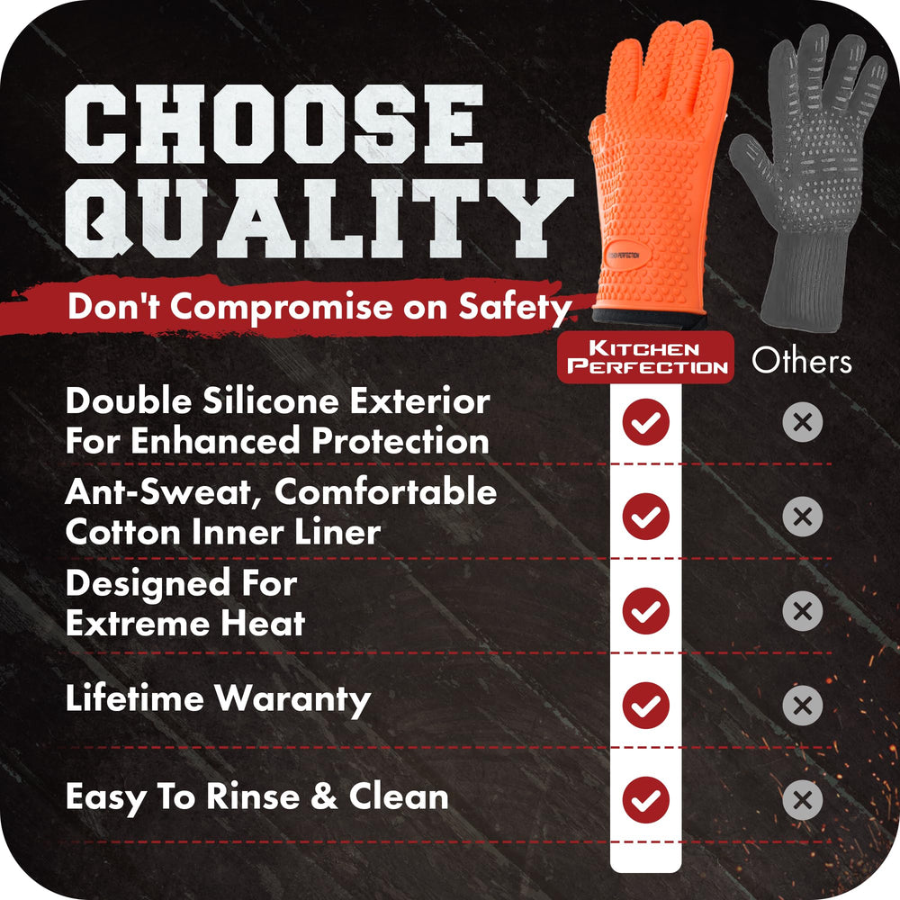 Kitchen Perfection lifestyle backyard BBQ scene showing gloves used during grilling