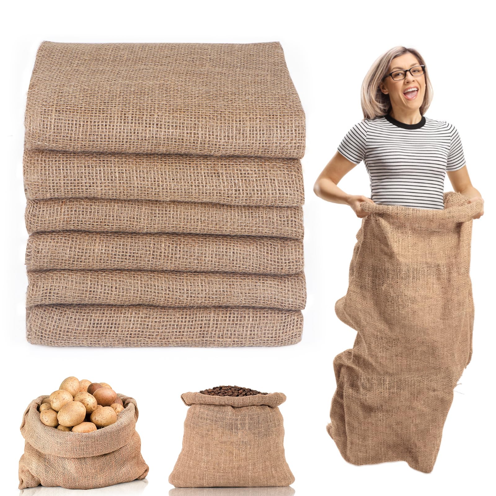 Kmise burlap sacks front pack showing six reusable sacks for events benefit durability