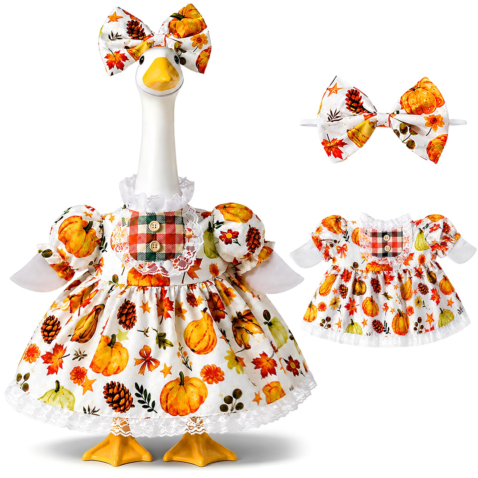 KNEBAD front view pumpkin dress on porch goose adds festive curb appeal