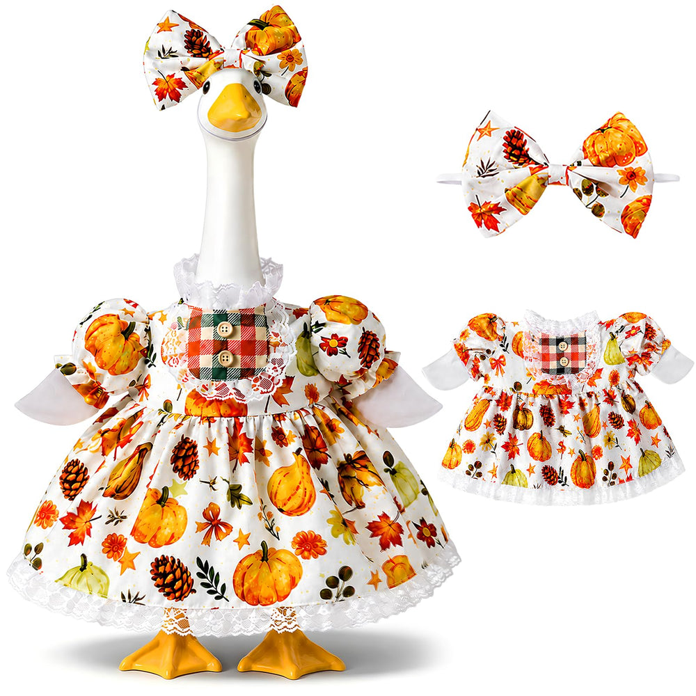 KNEBAD front view pumpkin dress on porch goose adds festive curb appeal