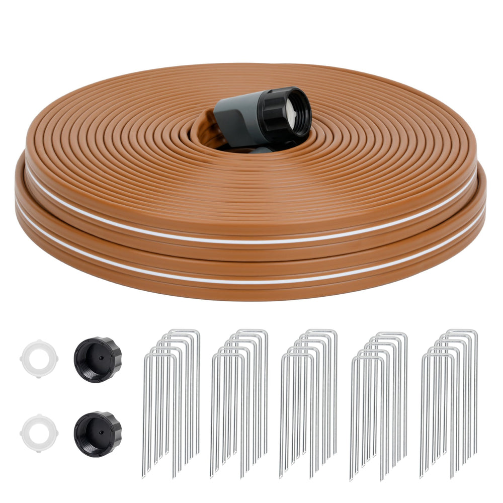 KOBAZ front view of 75 ft sprinkler hose showing packaging and length benefit