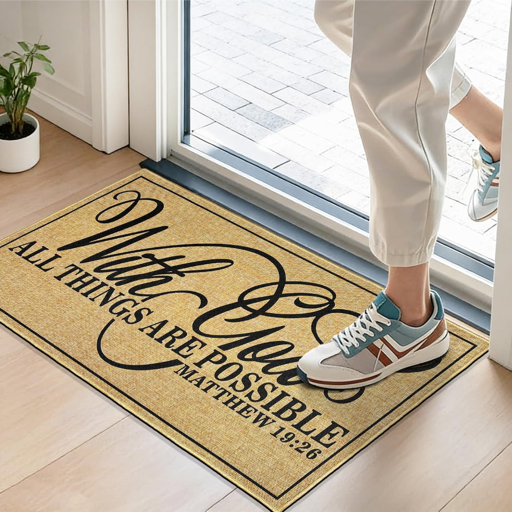kokolap mat in doorway demonstrating compact 17x30 inch footprint