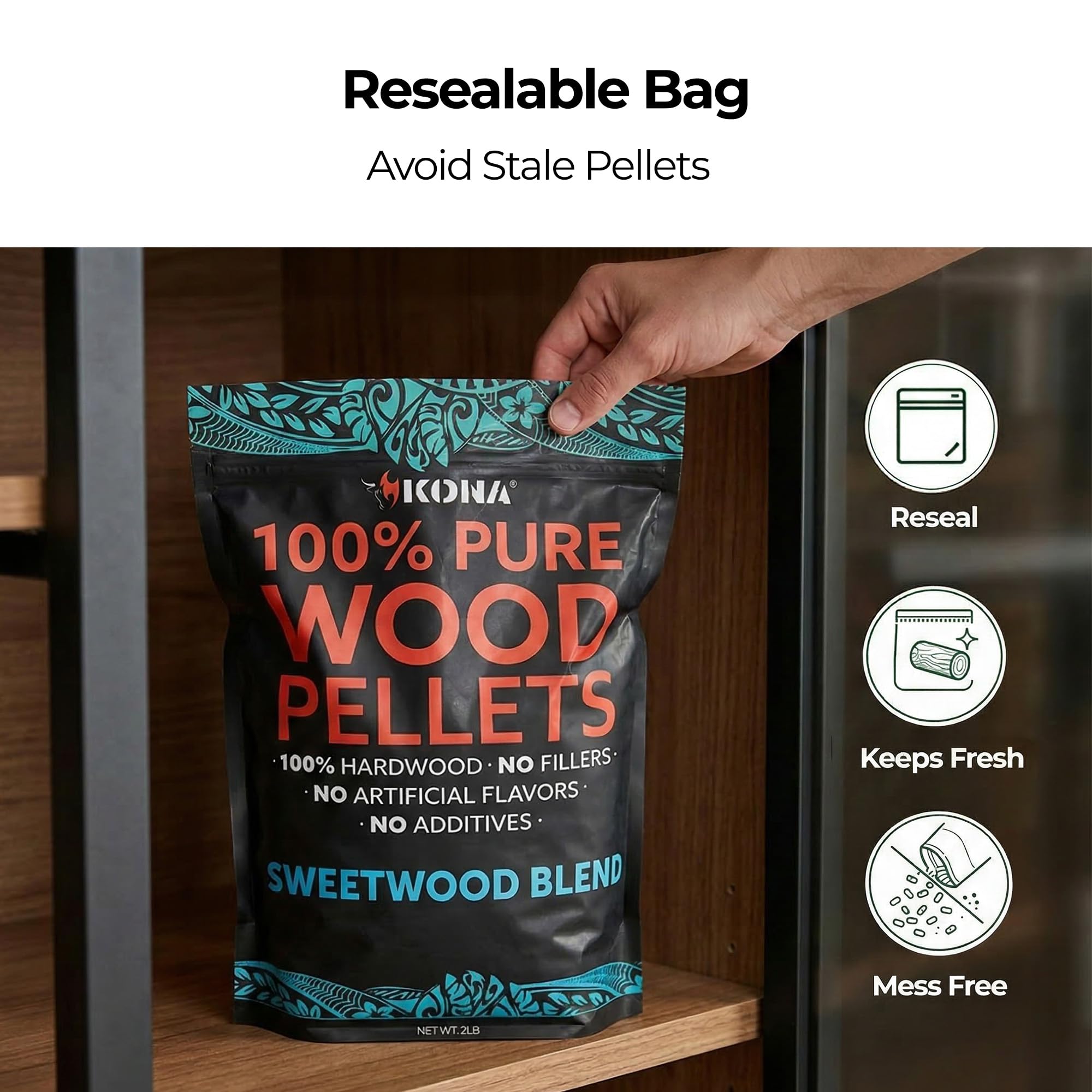 Kona pellets loaded in a smoker tube demonstrating steady smoke for grilling