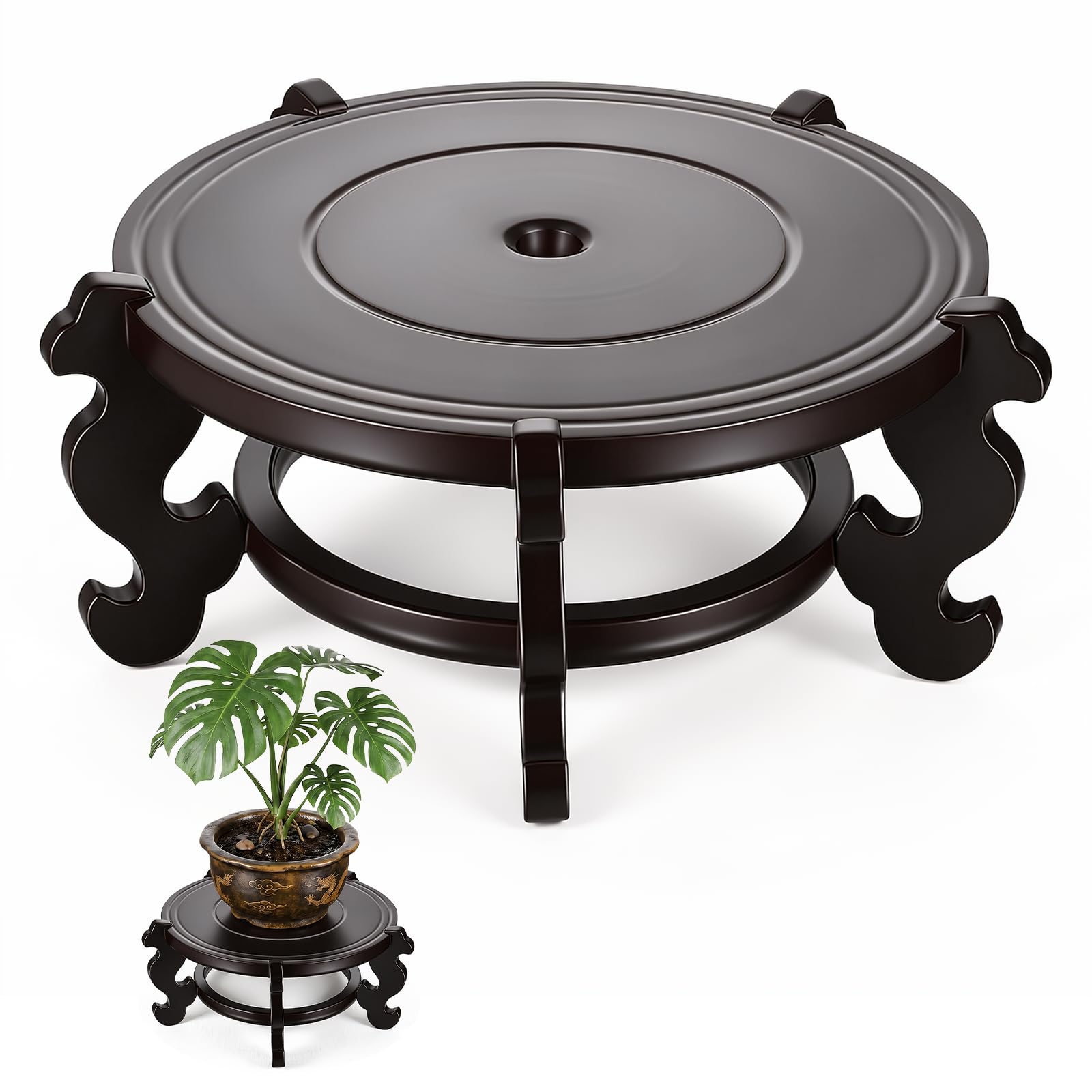 KongTiva front view of wooden plant stand showing classic silhouette and stability