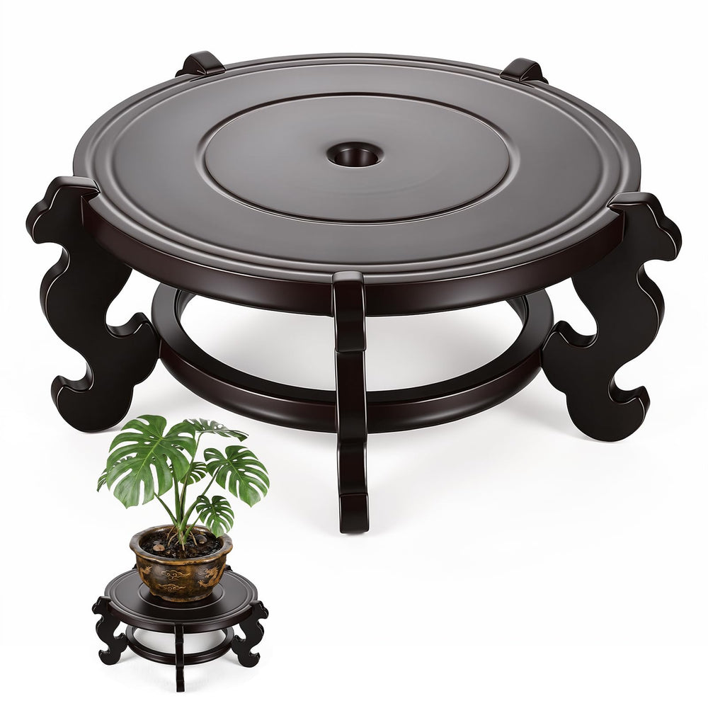 KongTiva front view of wooden plant stand showing classic silhouette and stability