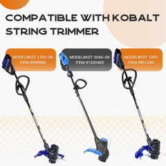 Kousika spool installed in a Kobalt trimmer demonstrating easy swap and fast setup