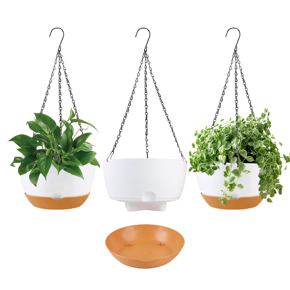 KPUVX front view of white hanging planter showing clean modern styling and space for plants