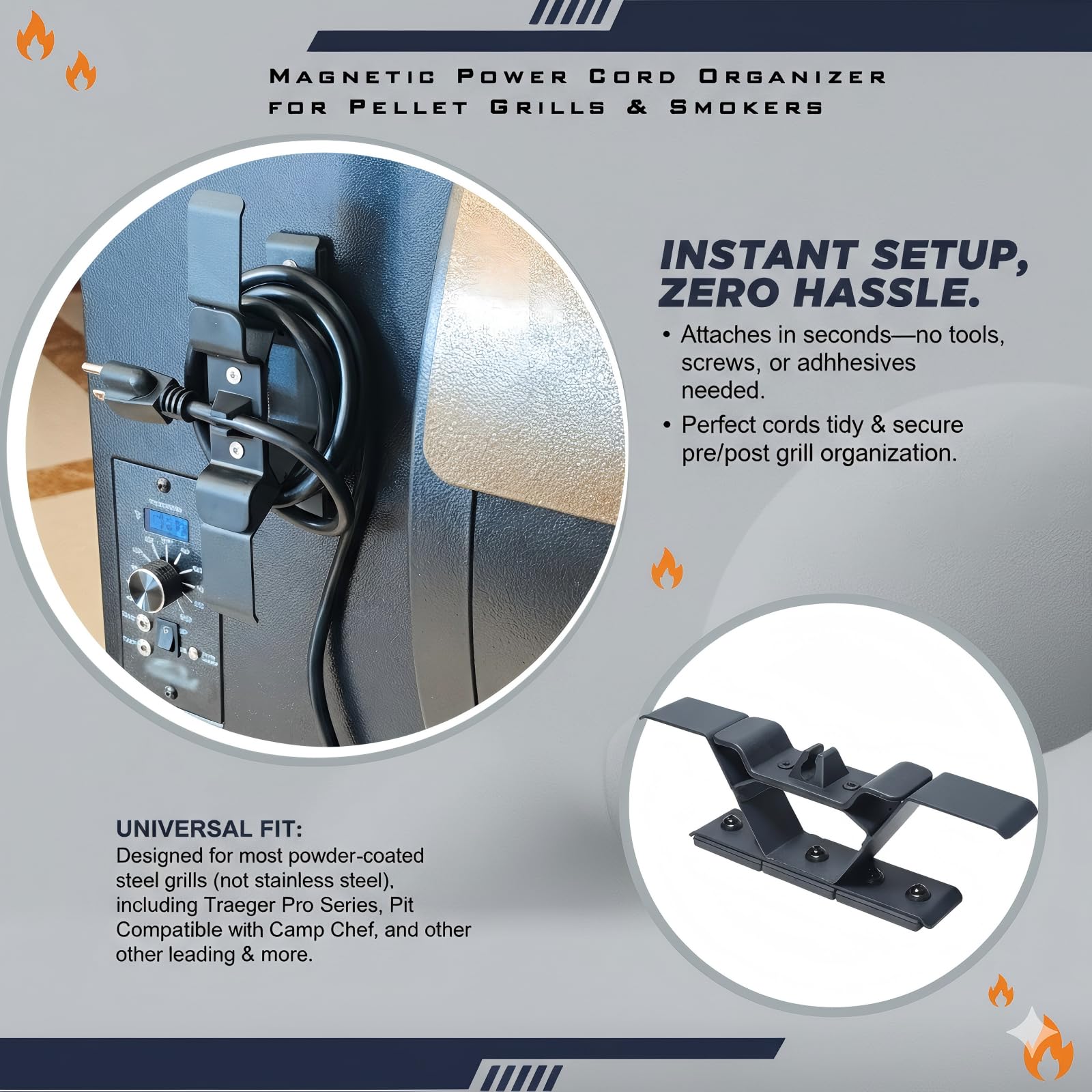 KU-koruo mounted on RV grill demonstrating convenient portable cord management