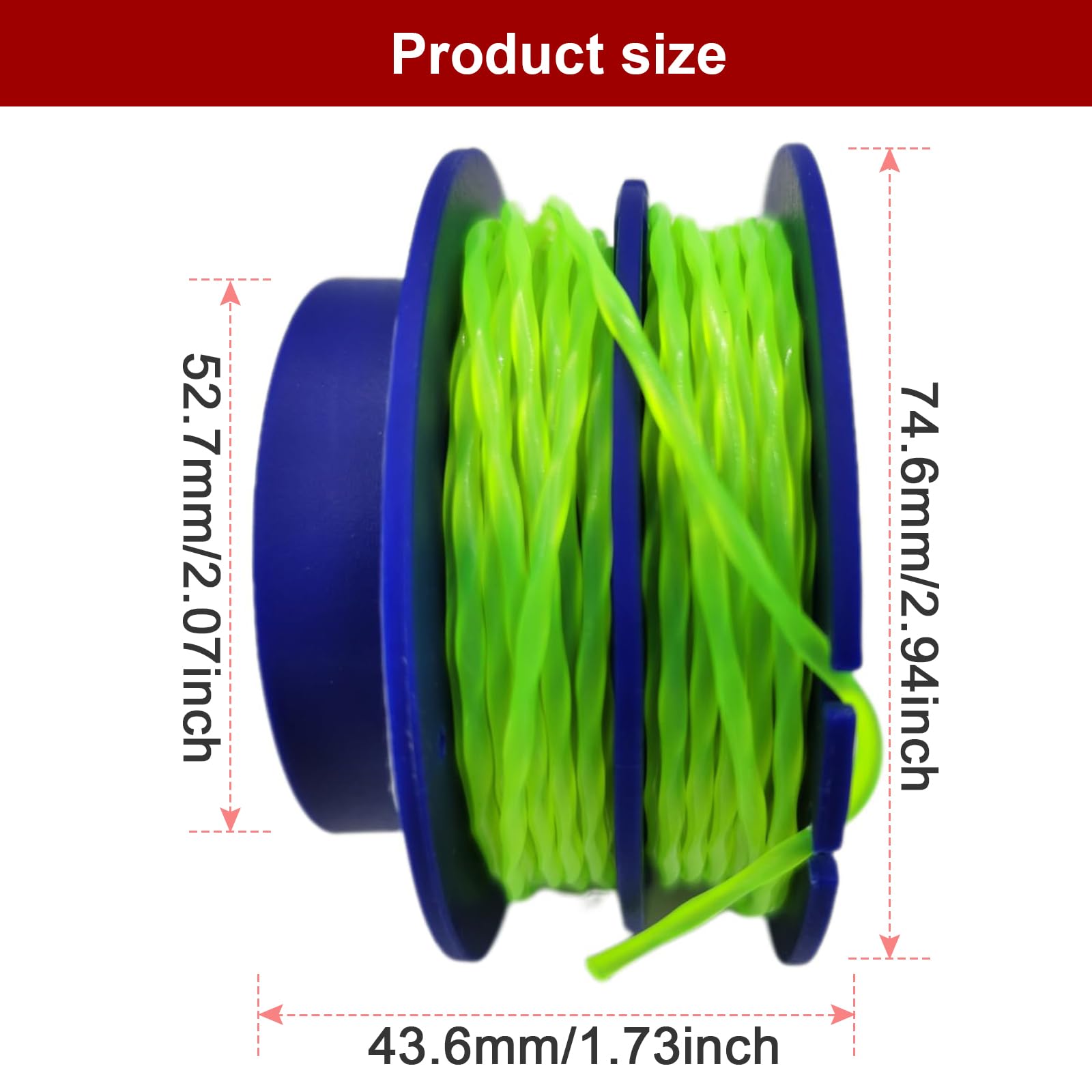 Kudoosen three spools beside a tape measure for scale, illustrates 20ft line length and value pack