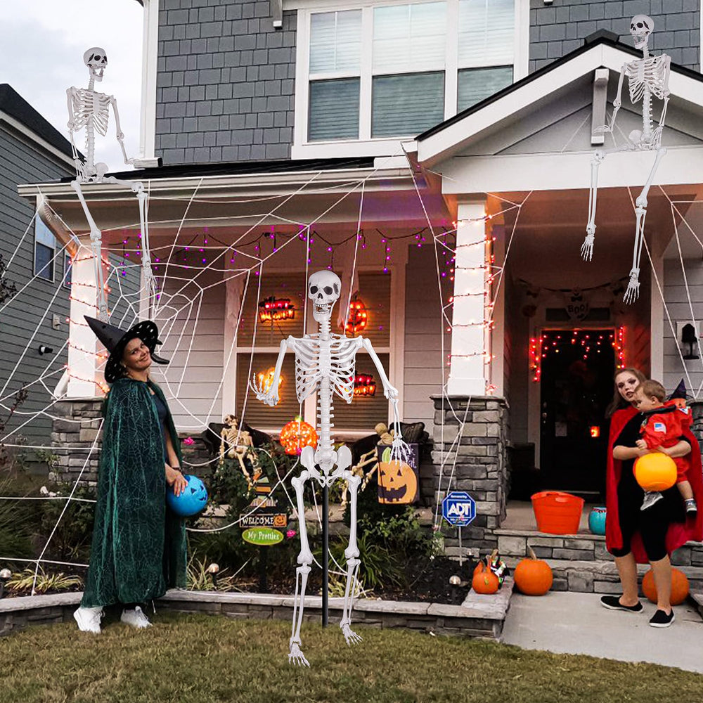 Kukooka skeleton on porch creating a spooky Halloween welcome