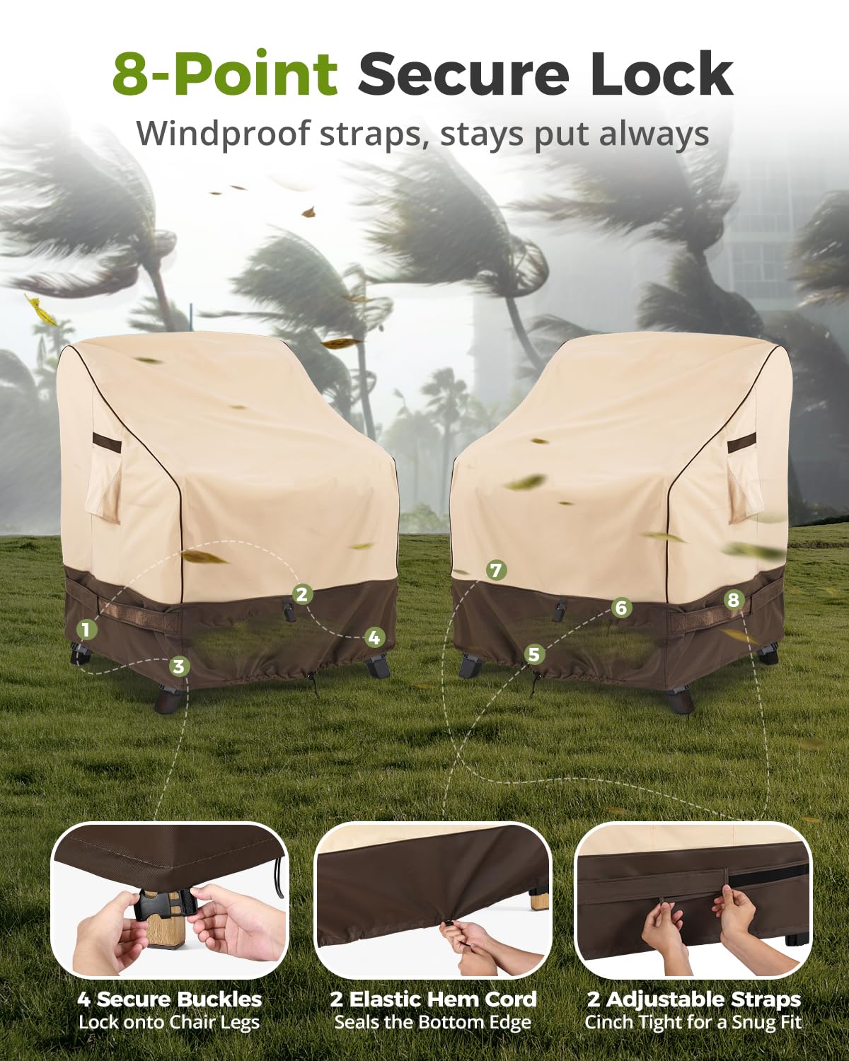 KylinLucky adjustable cord lock and click-close strap securing cover in wind